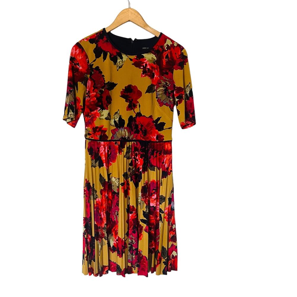 Maggy London Floral Multicolored Pleated Dress Size 8